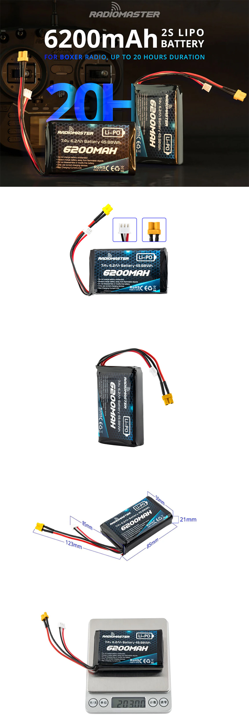 ¾Ë¾¾¹ðÅ© SU-2141 ¶óµð¿À¸¶½ºÅÍ 2¼¿ 7.4V 6200mAh ¸®Æ¬Æú¸®¸Ó ¹èÅ͸® 1