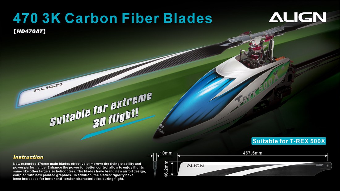 �˾���ũ HD470TA [ALIGN] 470 Carbon Fiber Blades for T-Rex500X 1