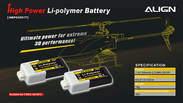�˾���ũ HBP03001T [ALIGN] T-Rex150 2S1P 7.4V 300mAh 30C ��Ƭ������ ���͸� 1