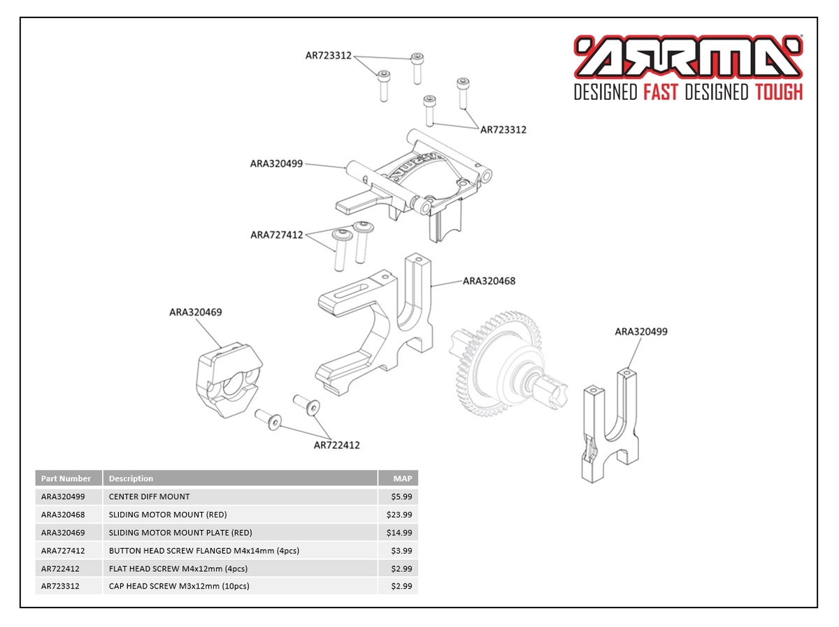 �˾���ũ ARA320469 [ARRMA] SLIDING MOTOR MOUNT PLATE (RED) 1