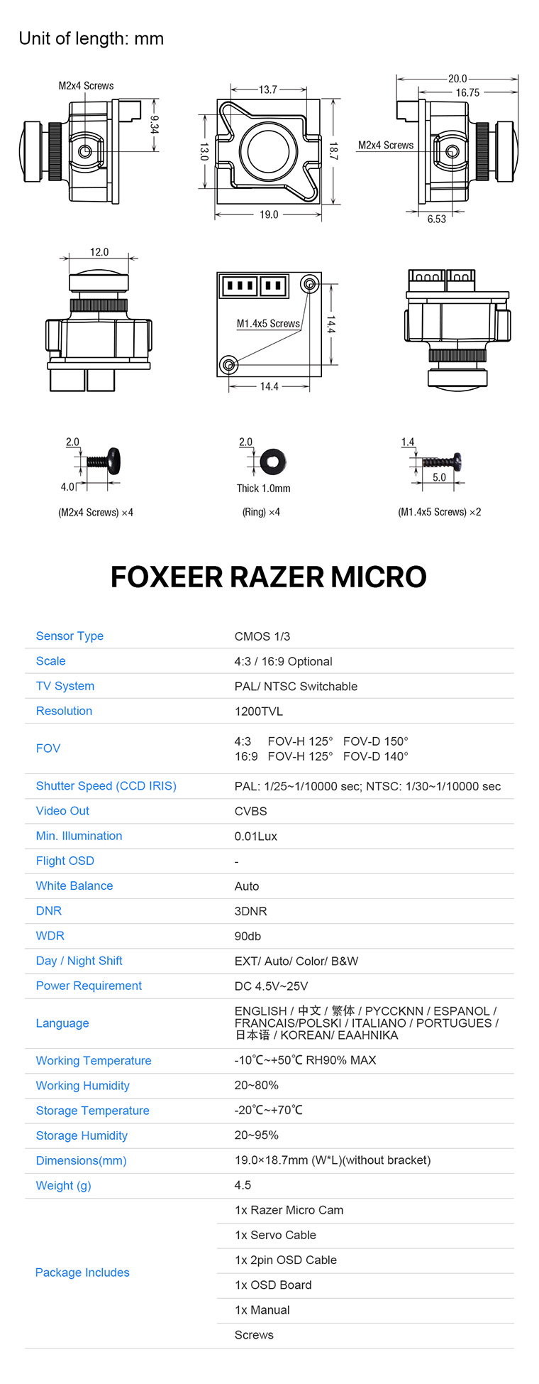 �˾���ũ HS1235 [Foxeer] ���þ� ����ũ�� ������ FPV ī�޶� ��� 1.8mm ���� (ȭ�� 4��3) 4
