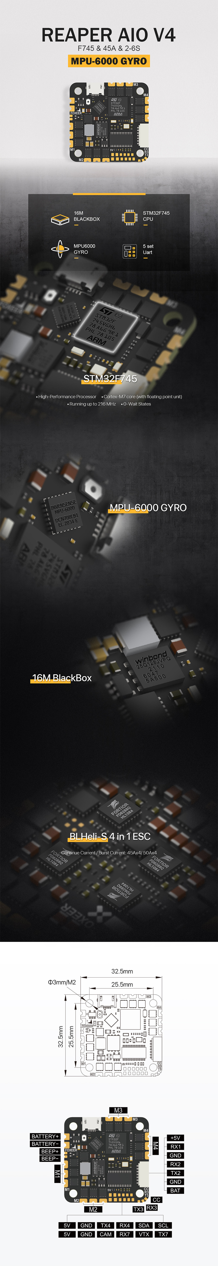 ¾Ë¾¾¹ðÅ© Æø½Ã¾î Reaper F745 V4 ¿ÃÀοø º¸µå (MPU6000) 1
