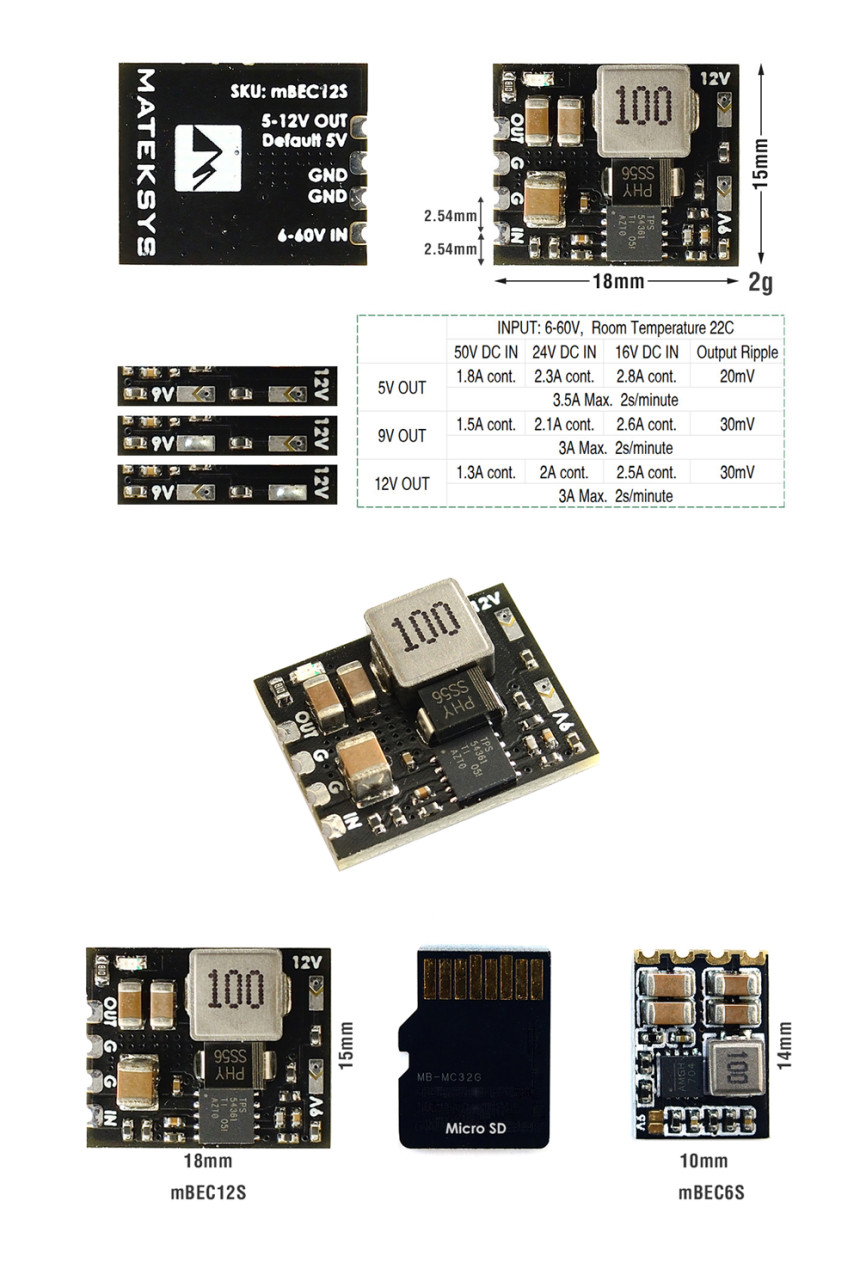 �˾���ũ Micro BEC 12S Matek ���� Micro 5/9/12V BEC(60V�Է�, 12�� ����) 1
