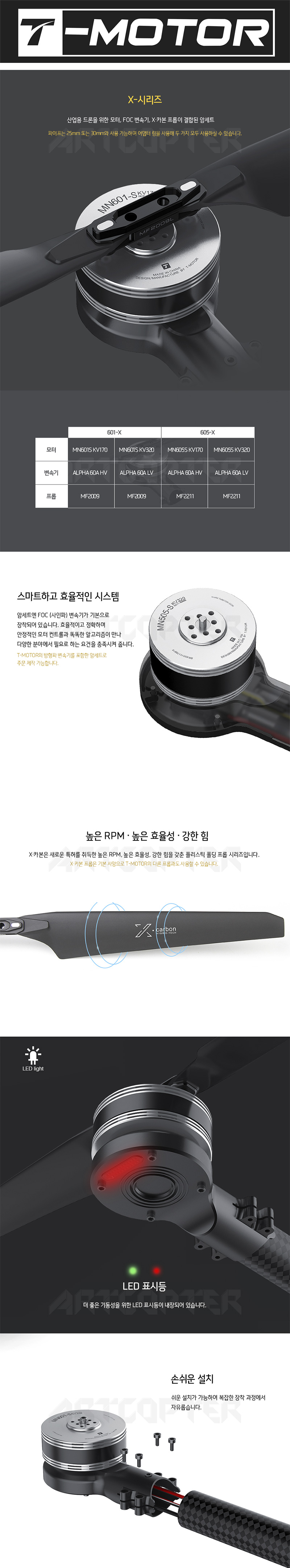 �˾���ũ  [T-MOTOR] Ƽ���� 601-X 320KV CW, CCW ��Ʈ - ����2, ���ӱ�2, �����緯2, ������ ���� 1
