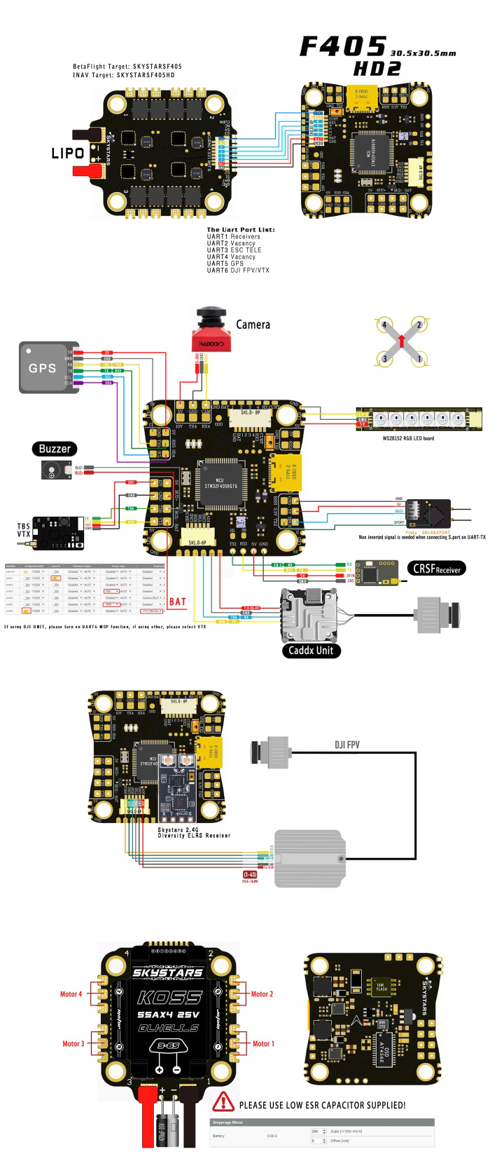 �˾���ũ TL1613-SS [TR] Skystars F4 FC 55A 4in1 ESC Stack 3-6S BMI270 Betaflight OSD Dshot600 2