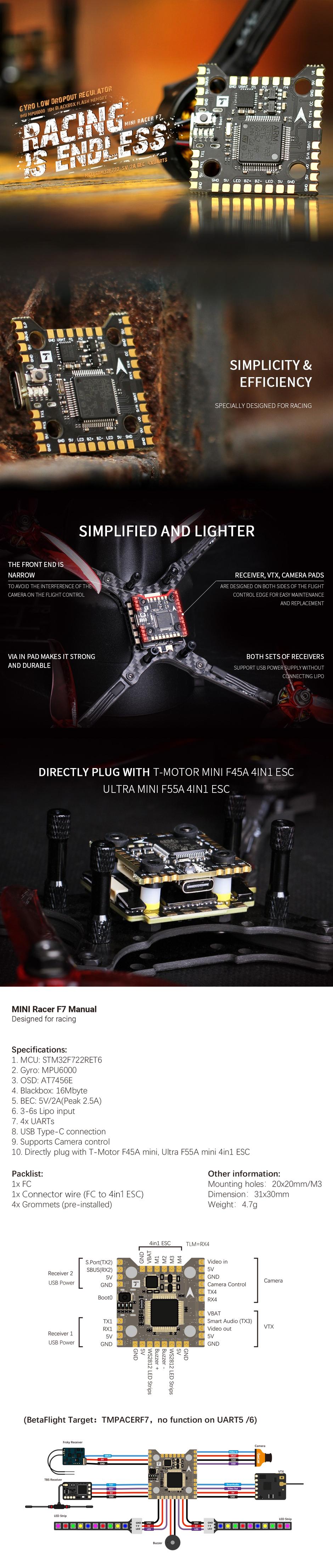 ¾Ë¾¾¹ðÅ© T-motor ¹Ì´Ï ·¹À̼ F7 ÇöóÀÌÆ® ÄÁÆ®·Ñ·¯ 1