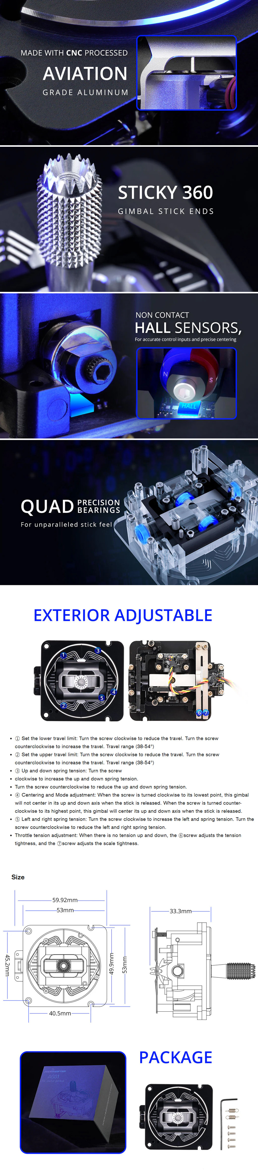 �˾���ũ  ���������� TX16S/Boxer ���� AG01 CNC Hall Gimbal set(��, �� ��Ʈ) 1