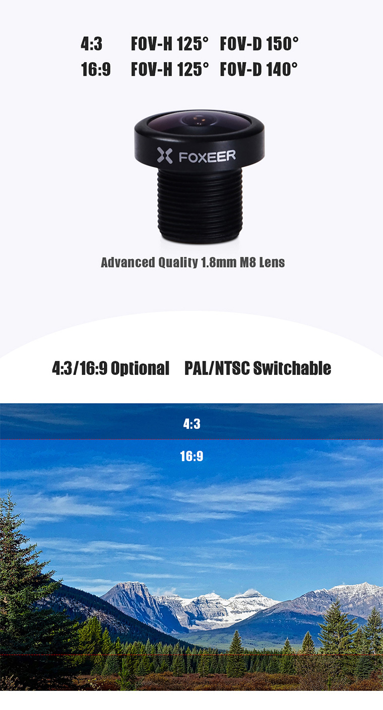 �˾���ũ HS1235 [Foxeer] ���þ� ����ũ�� ������ FPV ī�޶� ��� 1.8mm ���� (ȭ�� 4��3) 2