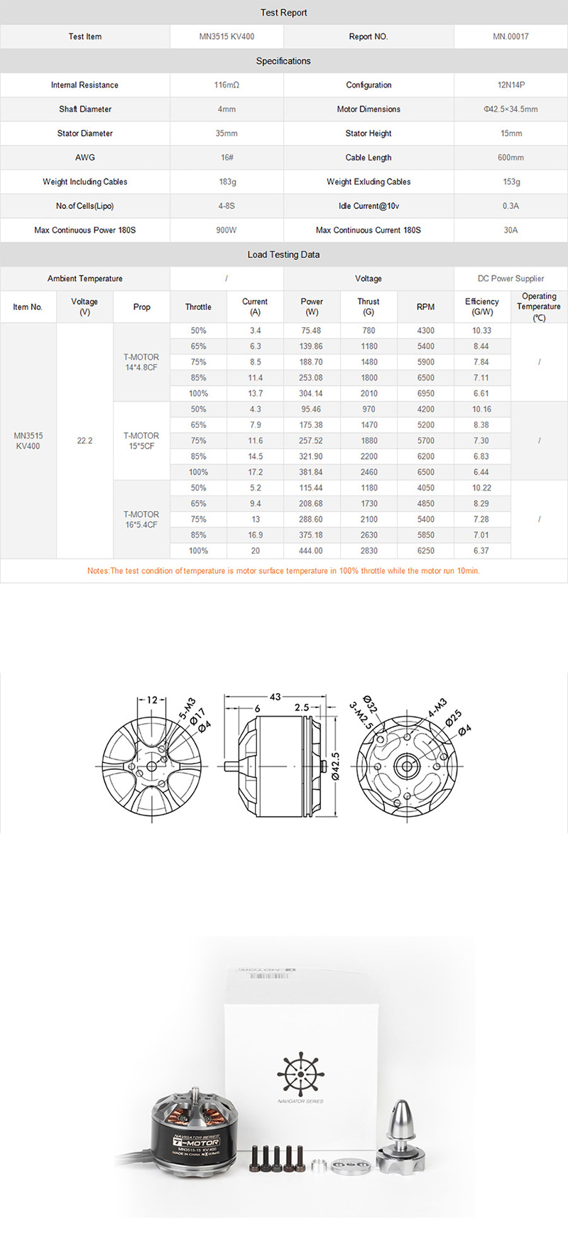 �˾���ũ  [T-MOTOR] Ƽ���� MN3515 400KV �귯������ ���� 2