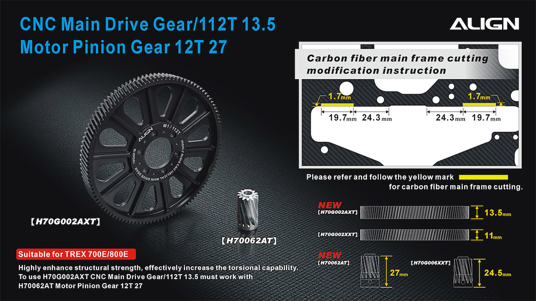 �˾���ũ H70G002AXW [ALIGN] T-Rex700/800 CNC Slant Thread Main Drive Gear/112T (T:13.5mm) 1