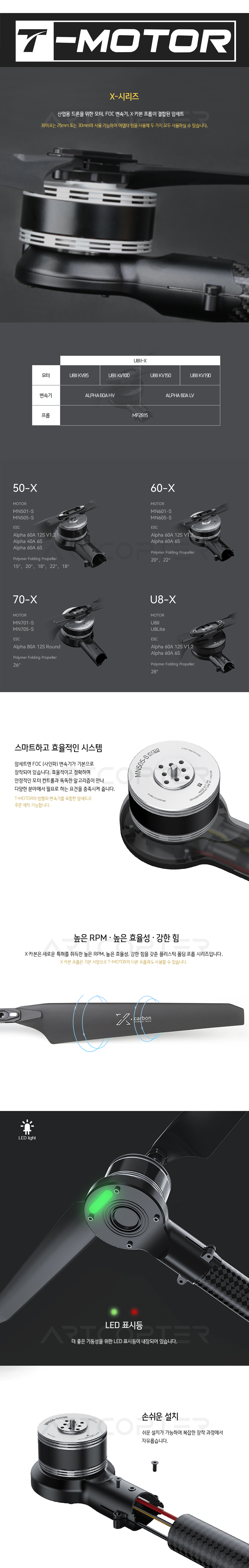 �˾���ũ  [T-MOTOR] Ƽ���� U8II-X 190KV �ϼ�Ʈ CW/CCW SET (�����Ǹ�) 2