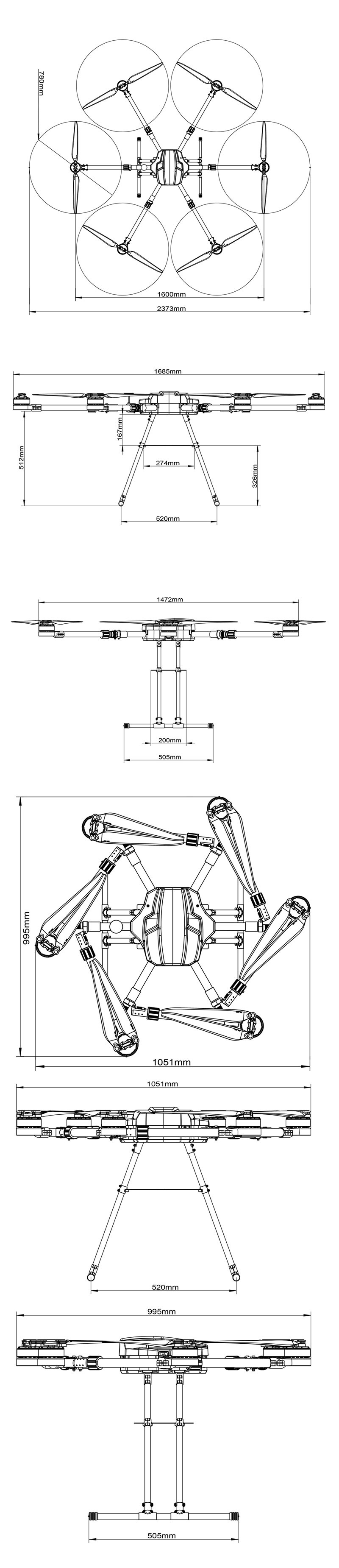 �˾���ũ TL16H00 [TR] T1600 Folding HexaCopter Frame Kit(1600mm) 3