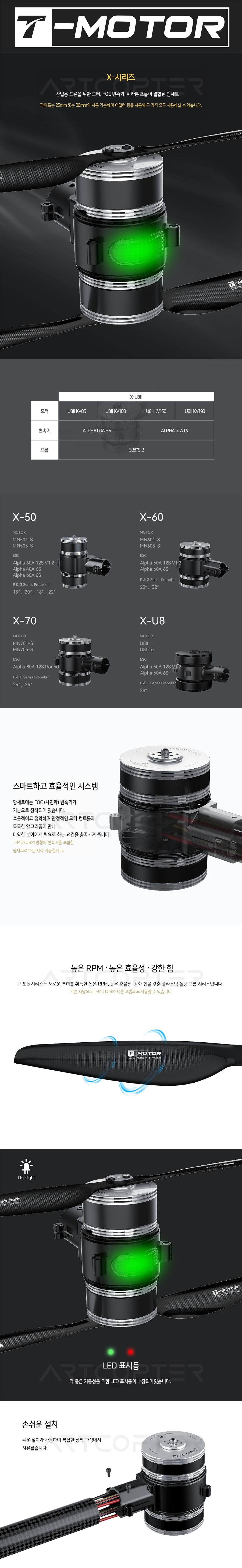 �˾���ũ  [T-MOTOR] Ƽ���� X-U8II 190KV ������� �ϼ�Ʈ CW/CCW SET (�����Ǹ�) 2