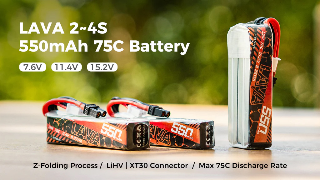 �˾���ũ  [BETAFPV] LAVA 2�� 7.6V 550mAh 75C LiHV ���̺������� ��Ƭ������ ���͸� (2��) - XT30 1
