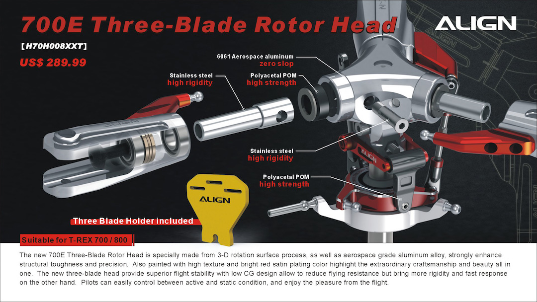 �˾���ũ H70H008XXW [ALIGN] T-Rex700E/800 Three-Blade Rotor Head 1