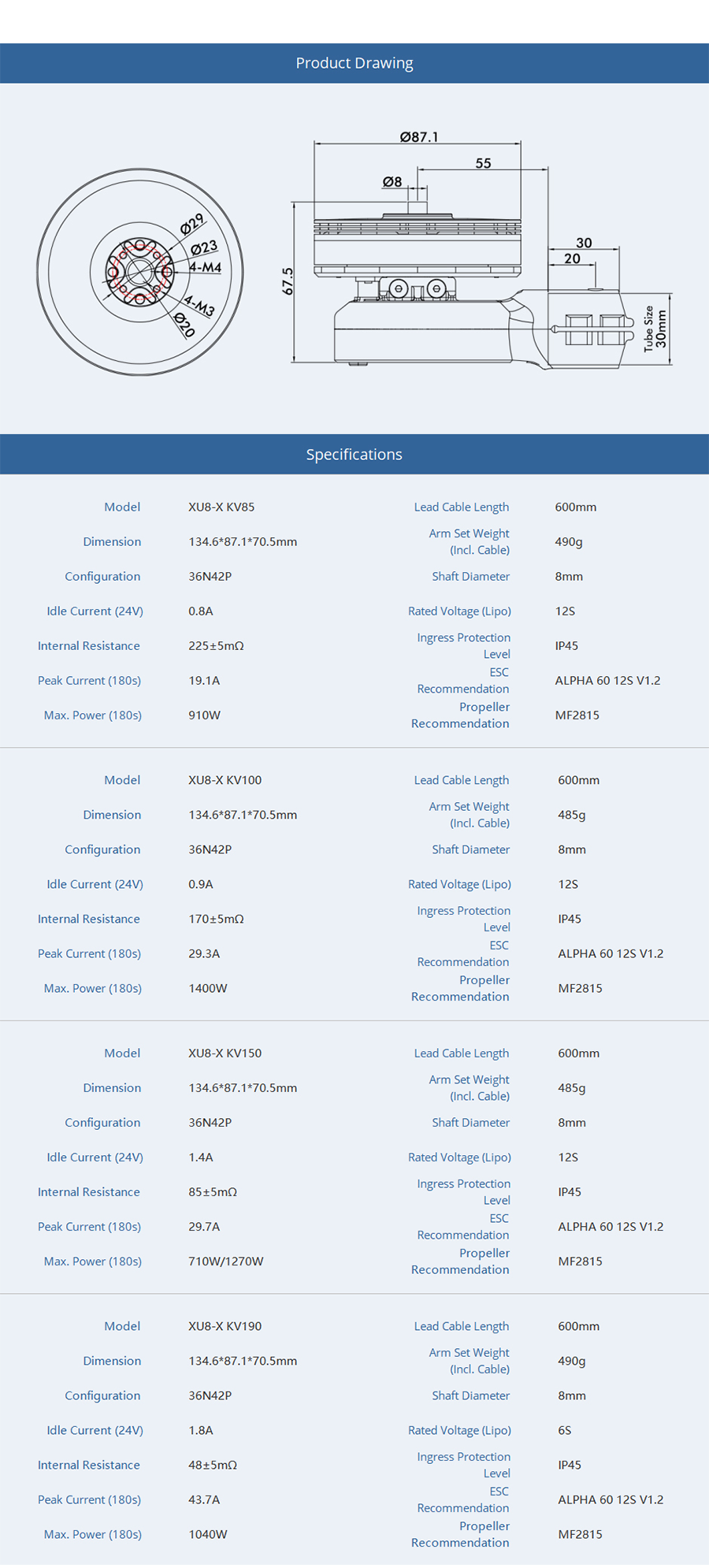 �˾���ũ  [T-MOTOR] XU8-X KV100 �ϼ�Ʈ (CW, CCW set) (�����Ǹ�) 9