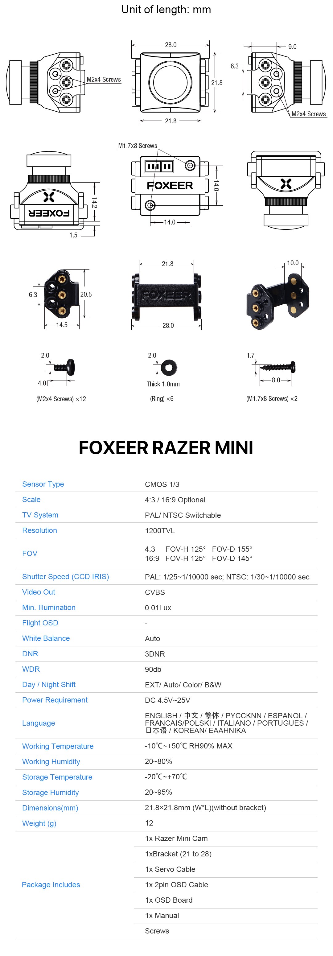 �˾���ũ  [Foxeer] ���þ� ������ �̴� FPV ī�޶� ��� 1.8mm ���� (16:9) 4
