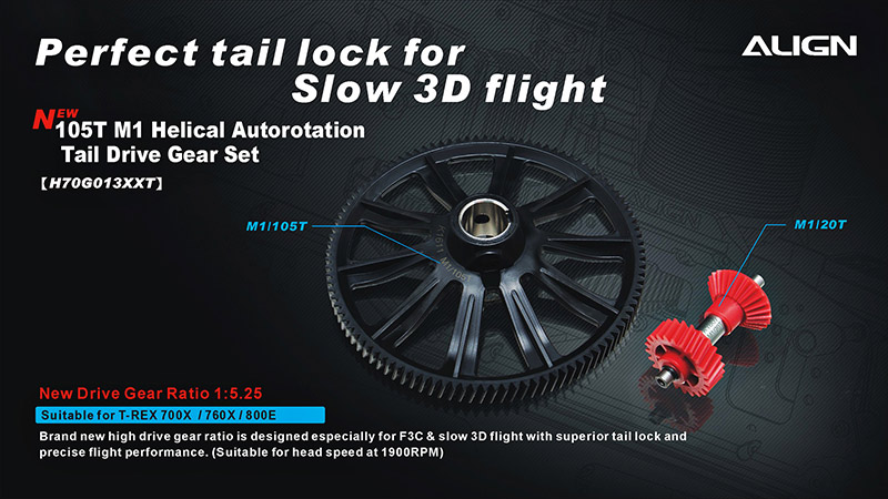 �˾���ũ H70G013XXW [ALIGN] T-Rex700X/760X/800E 105T M1 Helical Autorotation Tail Drive Gear Set 1