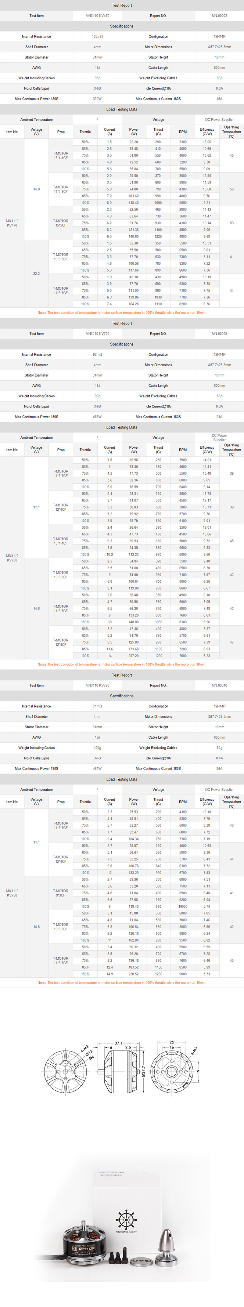 �˾���ũ  [T-MOTOR] Ƽ���� MN3110 780KV �귯������ ���� 2