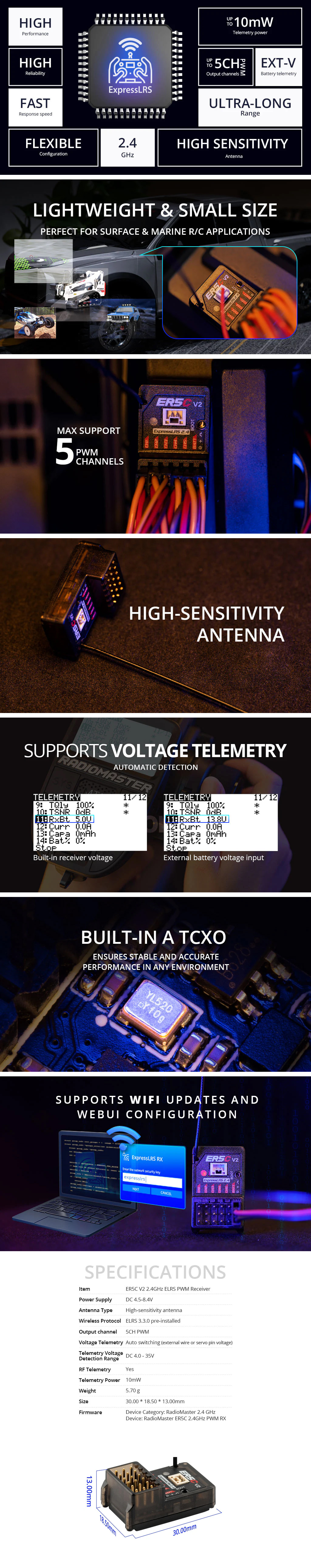 ¾Ë¾¾¹ðÅ© ¶óµð¿À¸¶½ºÅÍ ER5C V2 ELRS 2.4GHz PWM 5ä³Î ¼ö½Å±â 3