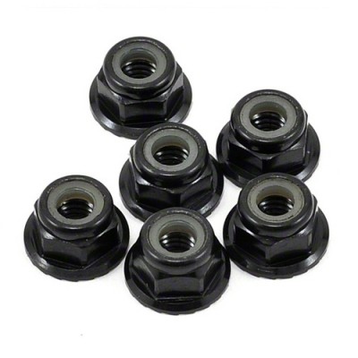 [TLR Racing] Team Losi Racing 4mm Aluminum Serrated Locknut Set (6) (Black)