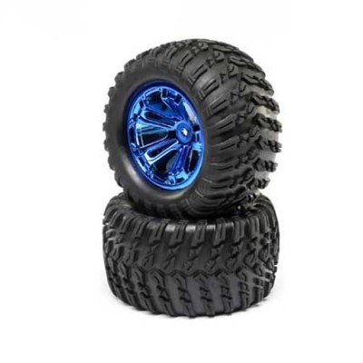 [TEAM LOSI] Wheel and Tire Mounted Blue Chrome (2): TENACITY T