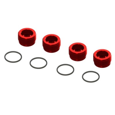 [ARRMA] Aluminum Front Hub Nut Red (4) inc O-Rings