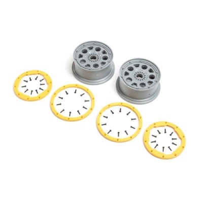 [TEAM LOSI] Wheels, Silver, Yellow Beadlock (2): DBXL 2.0