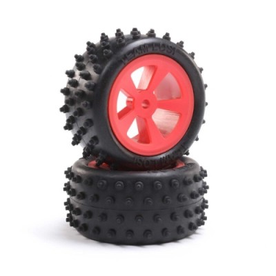 [TEAM LOSI] 4 Row Rear Tires, Mounted, Red (2): Mini JRX2