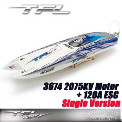 TFL Genesis Rc Boat : White & Blue : Single Drive V2 (3674 2075KV Motor 120A ESC)