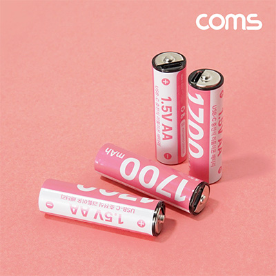 Coms USB Type C ������ ������ ������ ��Ƭ�̿� ���͸� CŸ�� 1.5V 1700mAh Li-ion AA 4����