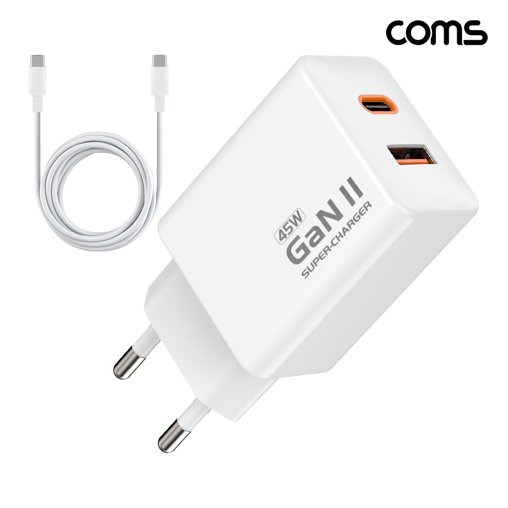 Coms 45W GaN 2��Ʈ ���������� PD3.0 PPS C to C ���̺� ����