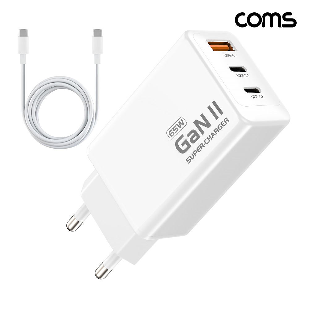 Coms 65W GaN 3��Ʈ ���������� PD3.0 PPS C to C ���̺� ����